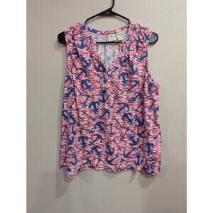 Nautical red and blue anchor sleeveless women's top size 1X, by Caribbean Joe